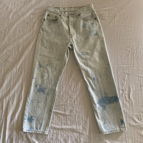 Levis Classic 501 White Blue Acid Washed Womens Button Fly Jeans - Picture 1 of 7